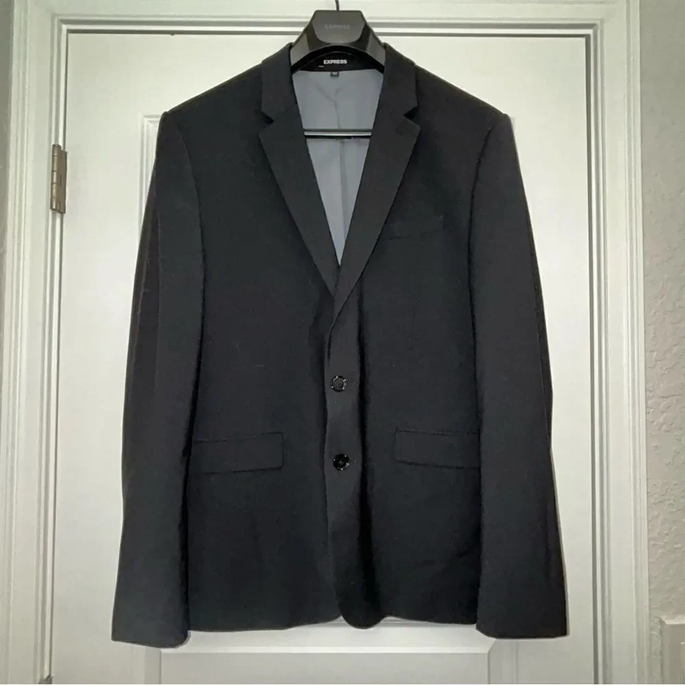 Express Extra Slim Two-Button Long Sleeve Wool Blend Blazer Suit Jacket